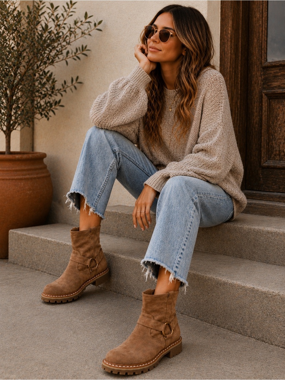 Women's Suede Mid-Calf Lug Sole Boots in Brown